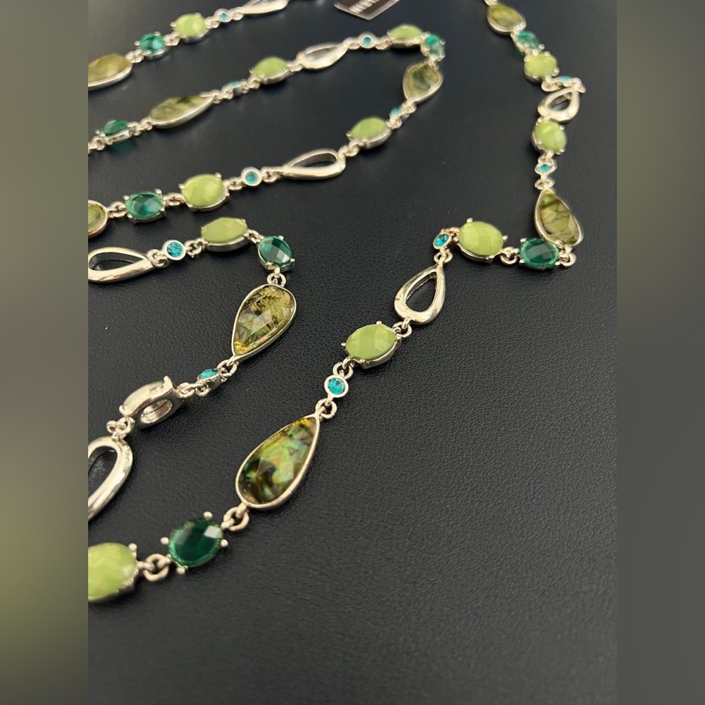 Anne Klein Gold-Tone Necklace with Green and Lime Stones - Picture 4 of 6